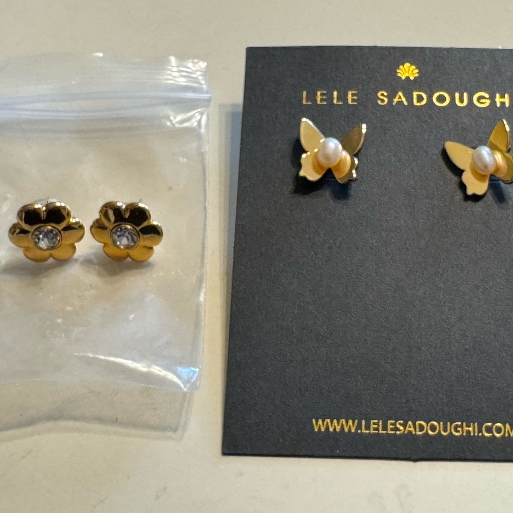 Lele Sadoughi Gold Flower and Butterfly Earrings